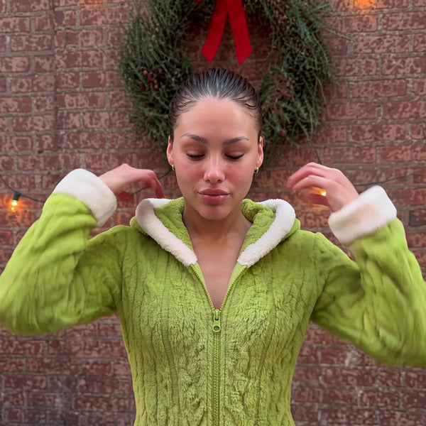 Grumpy Green Cozy Romper worn