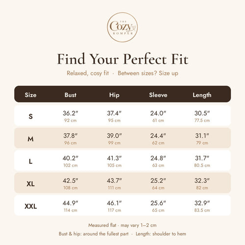 The Cozy Romper size chart
